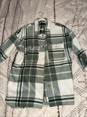 Banana Republic Mint Green and White Plaid Shacket